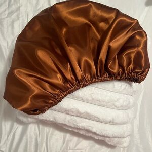 Elegant Satin Hair SlumberShip (Travel Pillow Bonnet) in Brown.